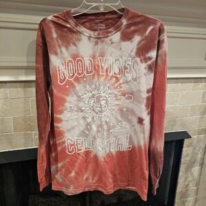 Good Vibes Pink Tie Dye Long Sleeve T Shirt Womens Small Boho Festival